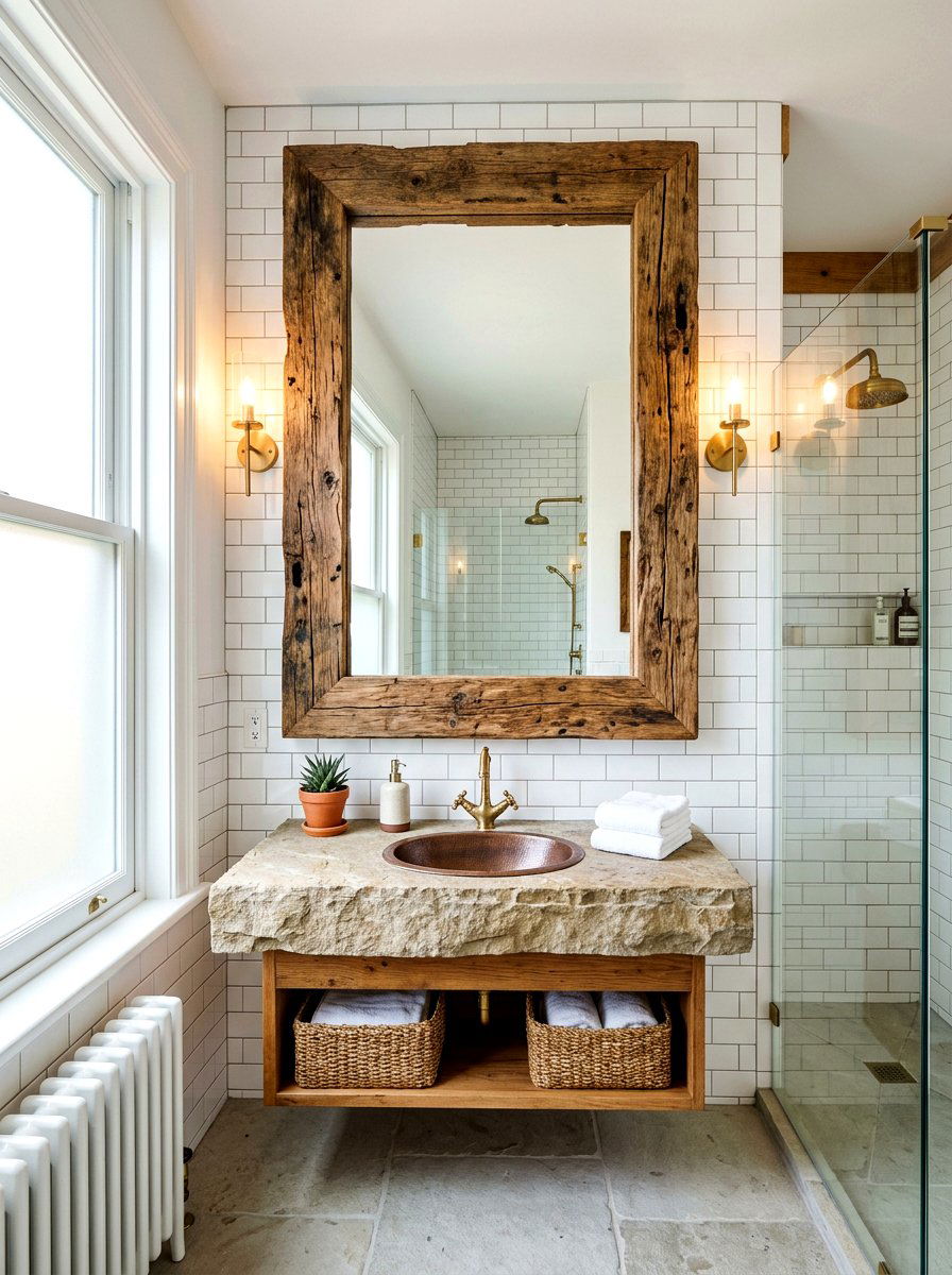 Reclaimed Wood Mirror - 30 cabin bathroom ideas