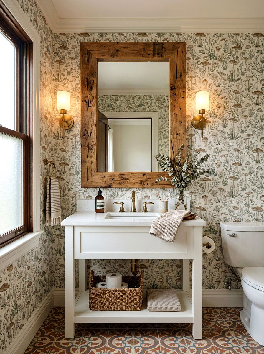 Reclaimed Wood Mirror - 30 mushroom powder room ideas