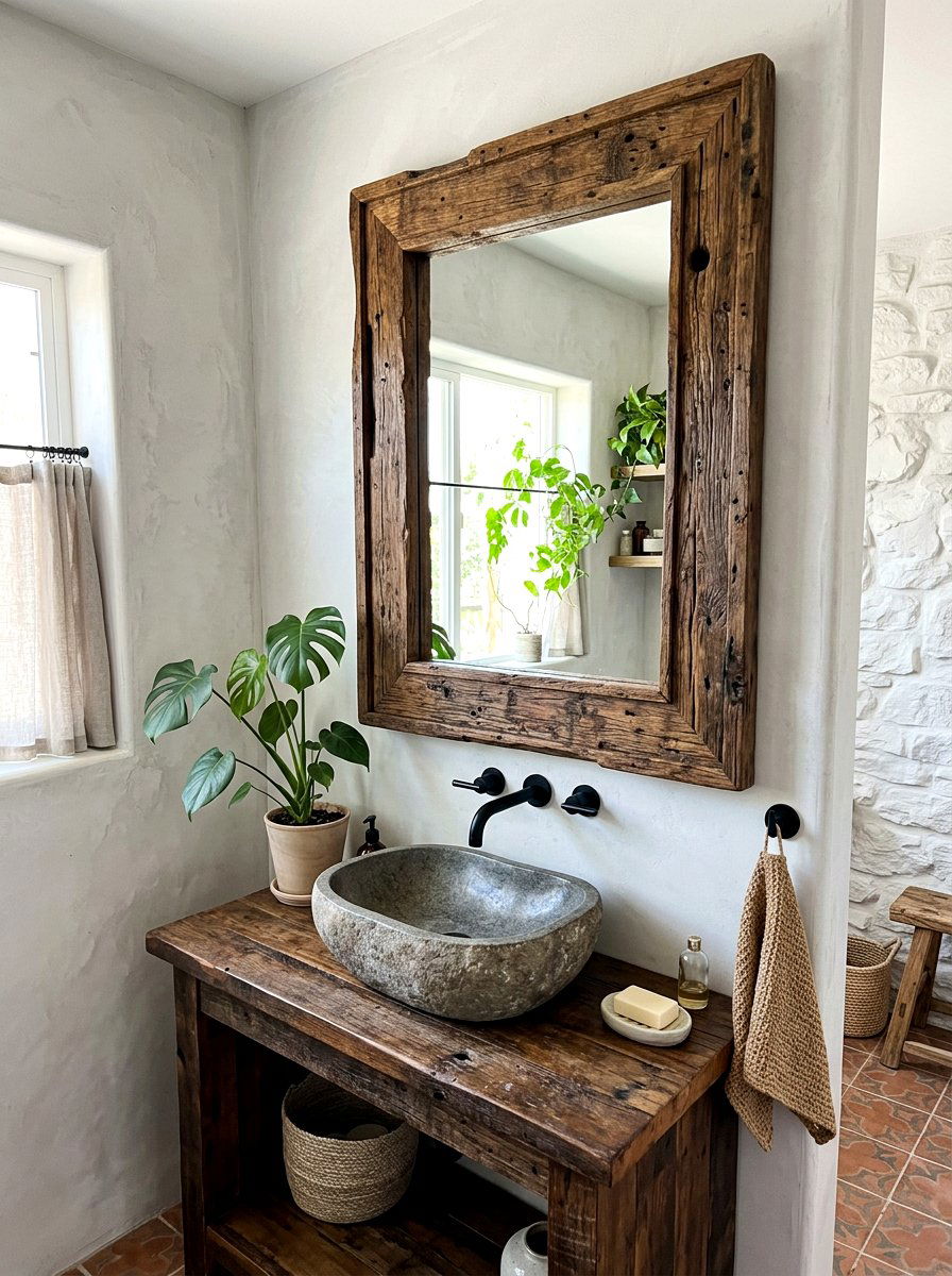 Reclaimed Wood Mirror - 30 boho bathroom ideas