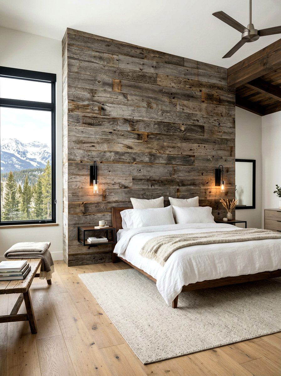 Reclaimed Wood Mountain Bedroom - 30 mountain modern bedroom ideas