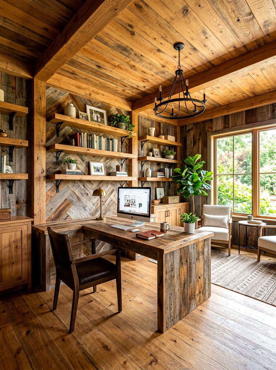 Reclaimed Wood Office - 30 farmhouse home office ideas