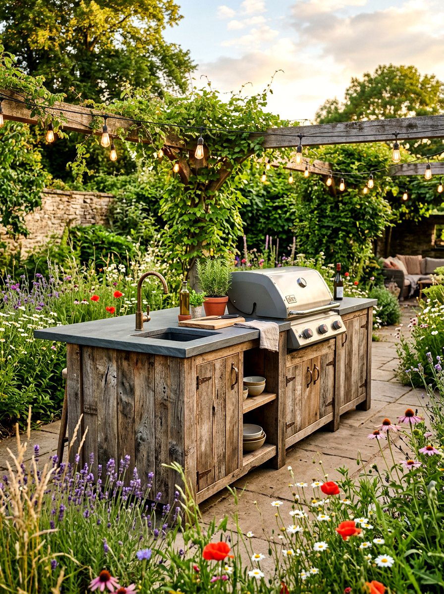 Reclaimed Wood Outdoor Kitchen Island - 30 small outdoor kitchen ideas