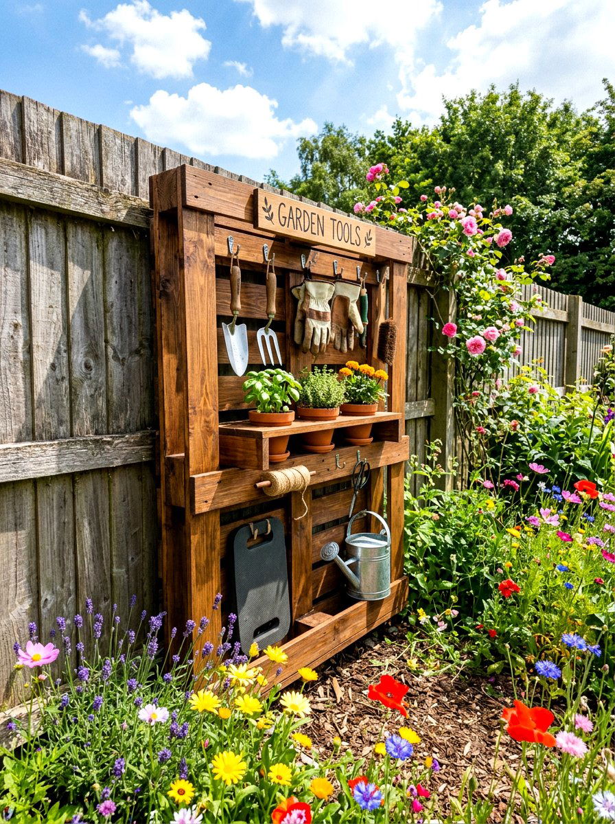 Reclaimed Wood Pallet Organizer - 30 side yard storage ideas