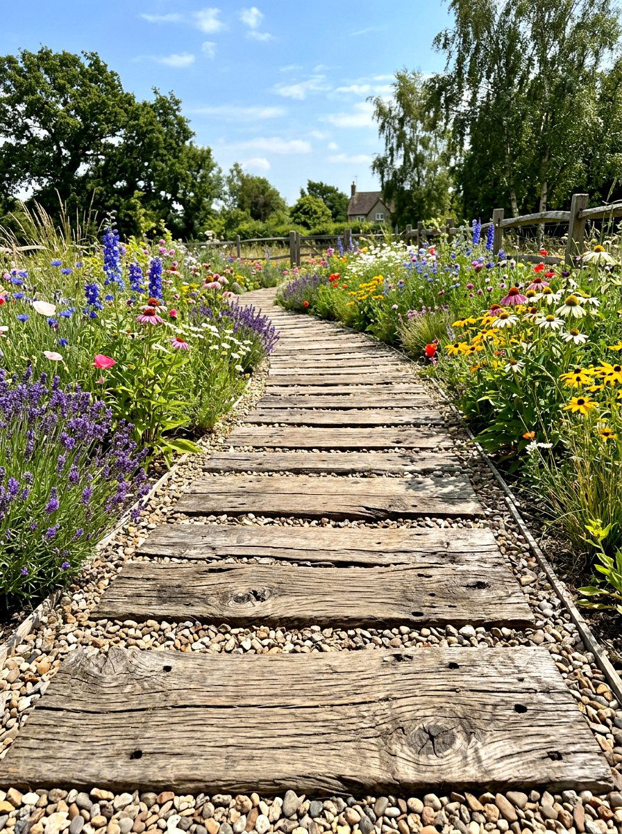 Reclaimed Wood Pathway - 30 boardwalk garden path ideas