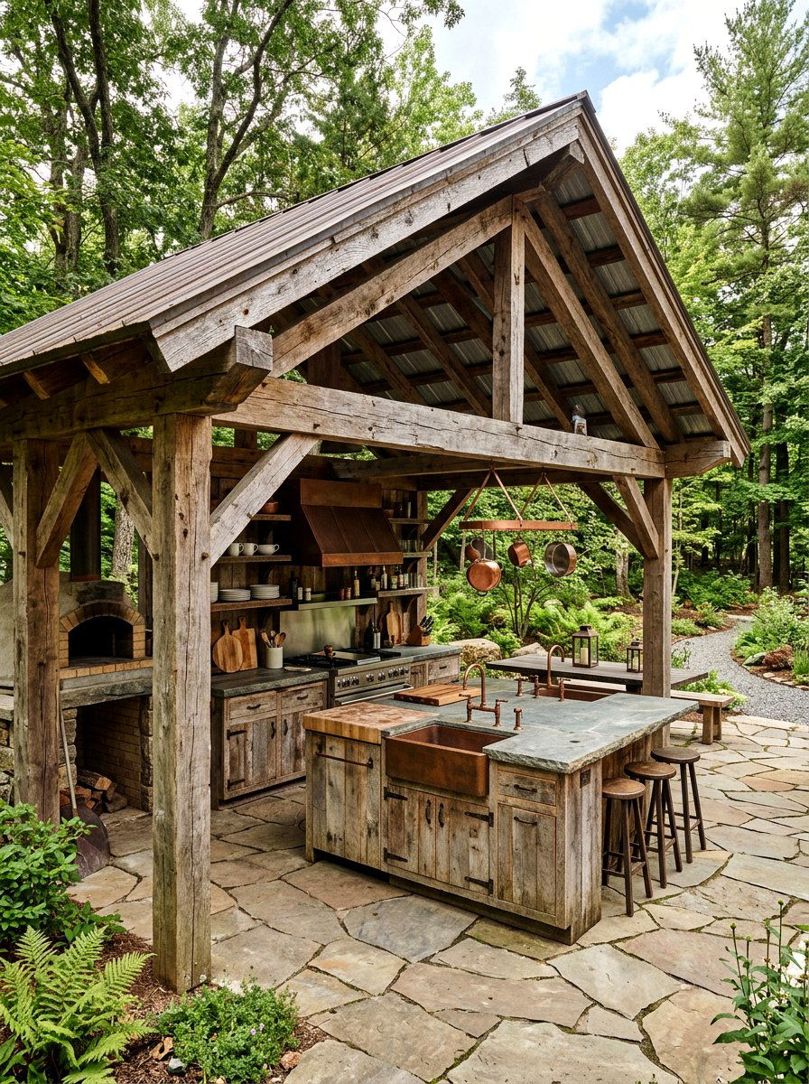 Reclaimed Wood Pavilion Kitchen - 30 outdoor pavilion kitchen ideas