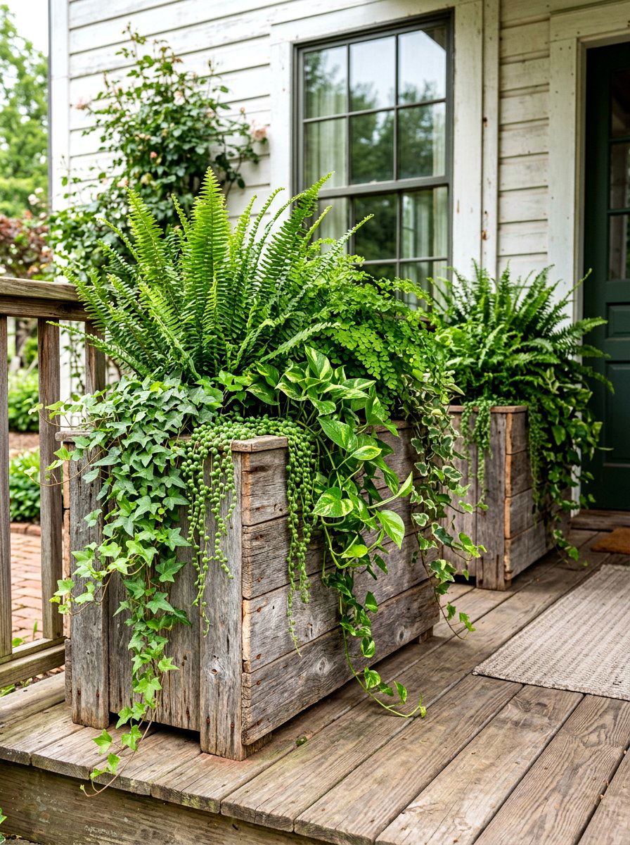 Reclaimed Wood Planters - 30 farmhouse front yard ideas