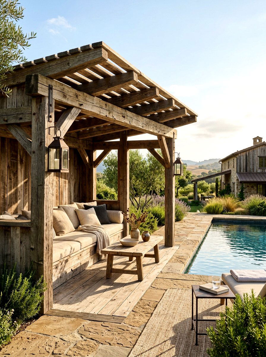 Reclaimed Wood Pool Cabana - 30 poolside daybed cabana ideas