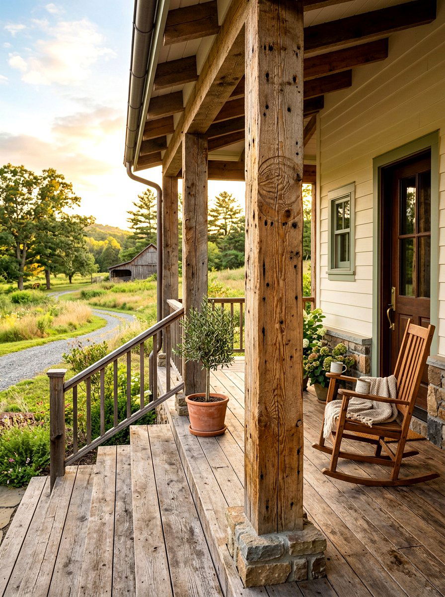Reclaimed Wood Porch Column - 30 farmhouse porch columns ideas