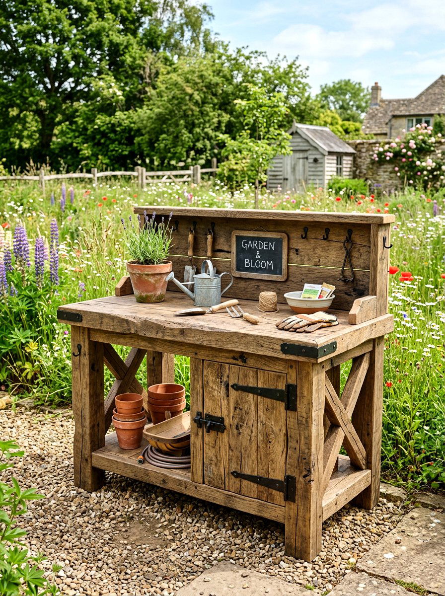Reclaimed Wood Potting Table - 30 garden workstation ideas