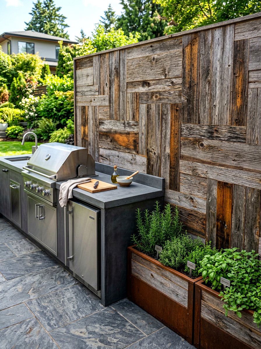 Reclaimed Wood Privacy Screen - 30 patio corner screen ideas