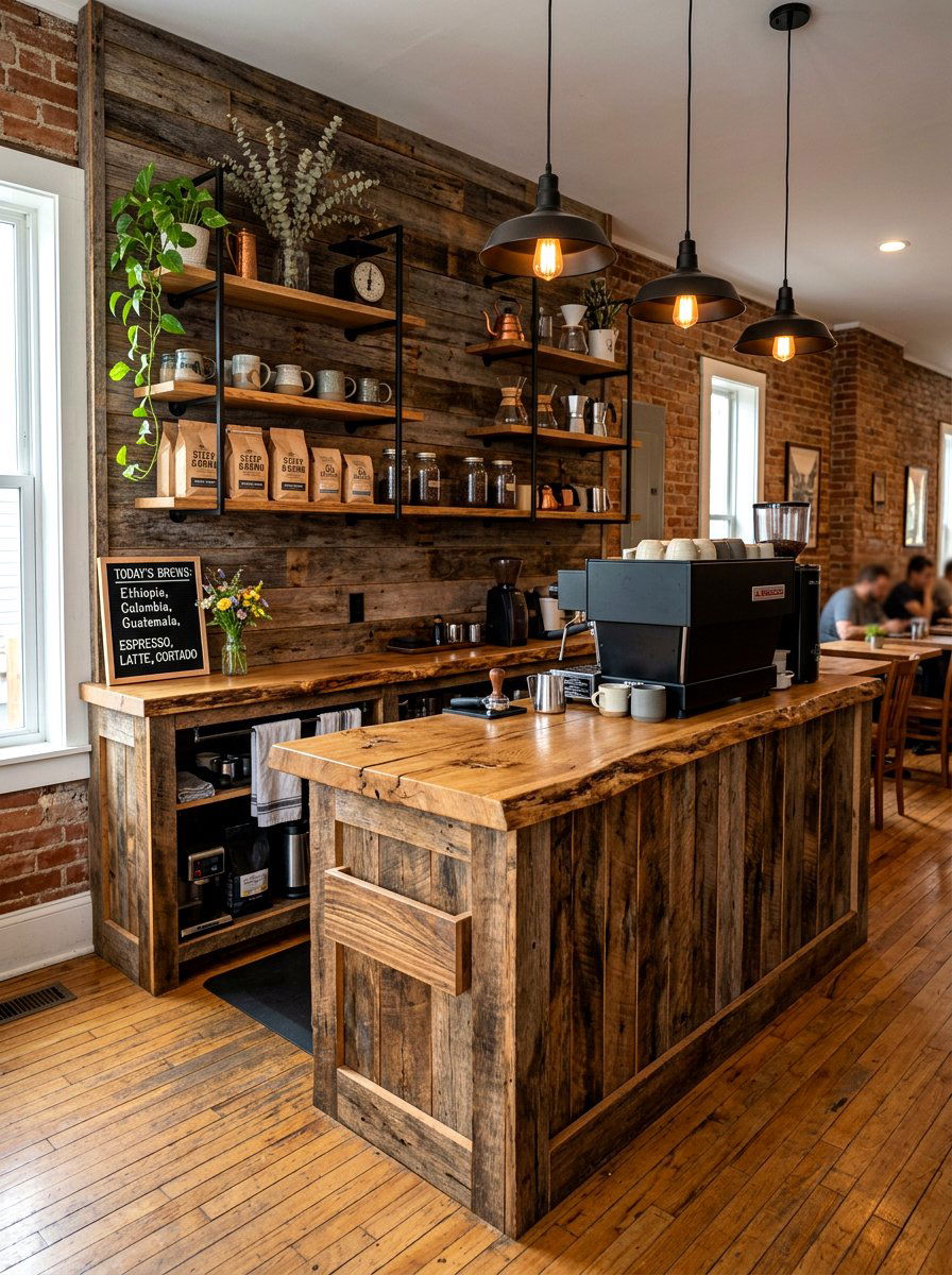 Reclaimed Wood Rustic Coffee Bar - 30 kitchen beverage center ideas