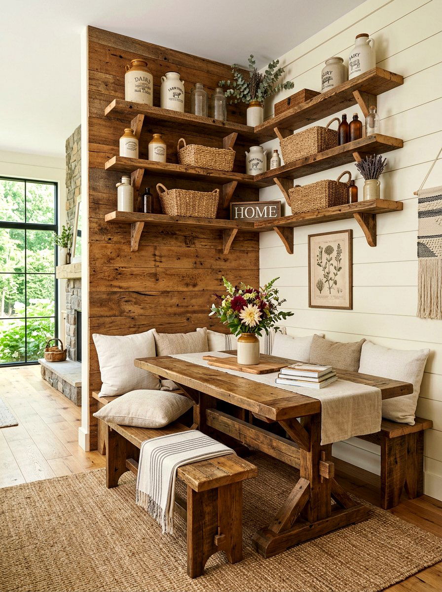 Reclaimed Wood Rustic Corner Shelves - 30 breakfast corner shelves ideas