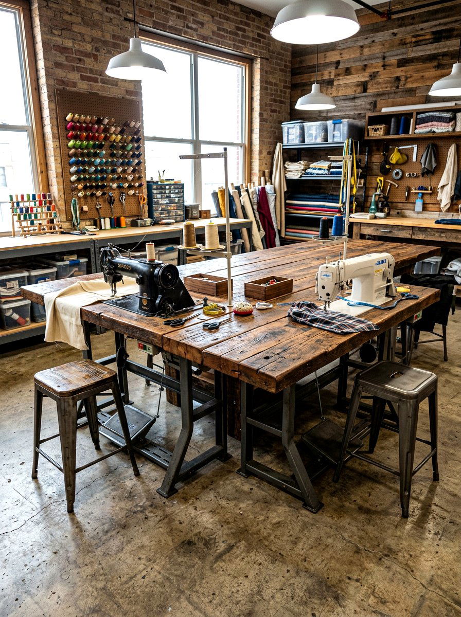 Reclaimed Wood Sewing Bench - 30 sewing room ideas