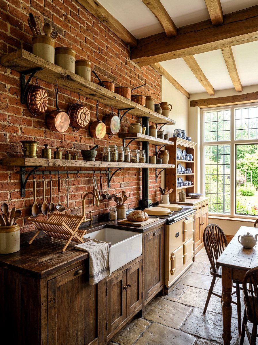 Reclaimed Wood Shelves - 30 English country kitchen shelf ideas