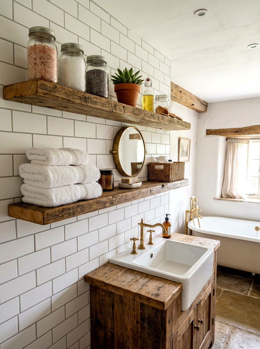 Reclaimed Wood Shelving - 30 cottage bathroom ideas