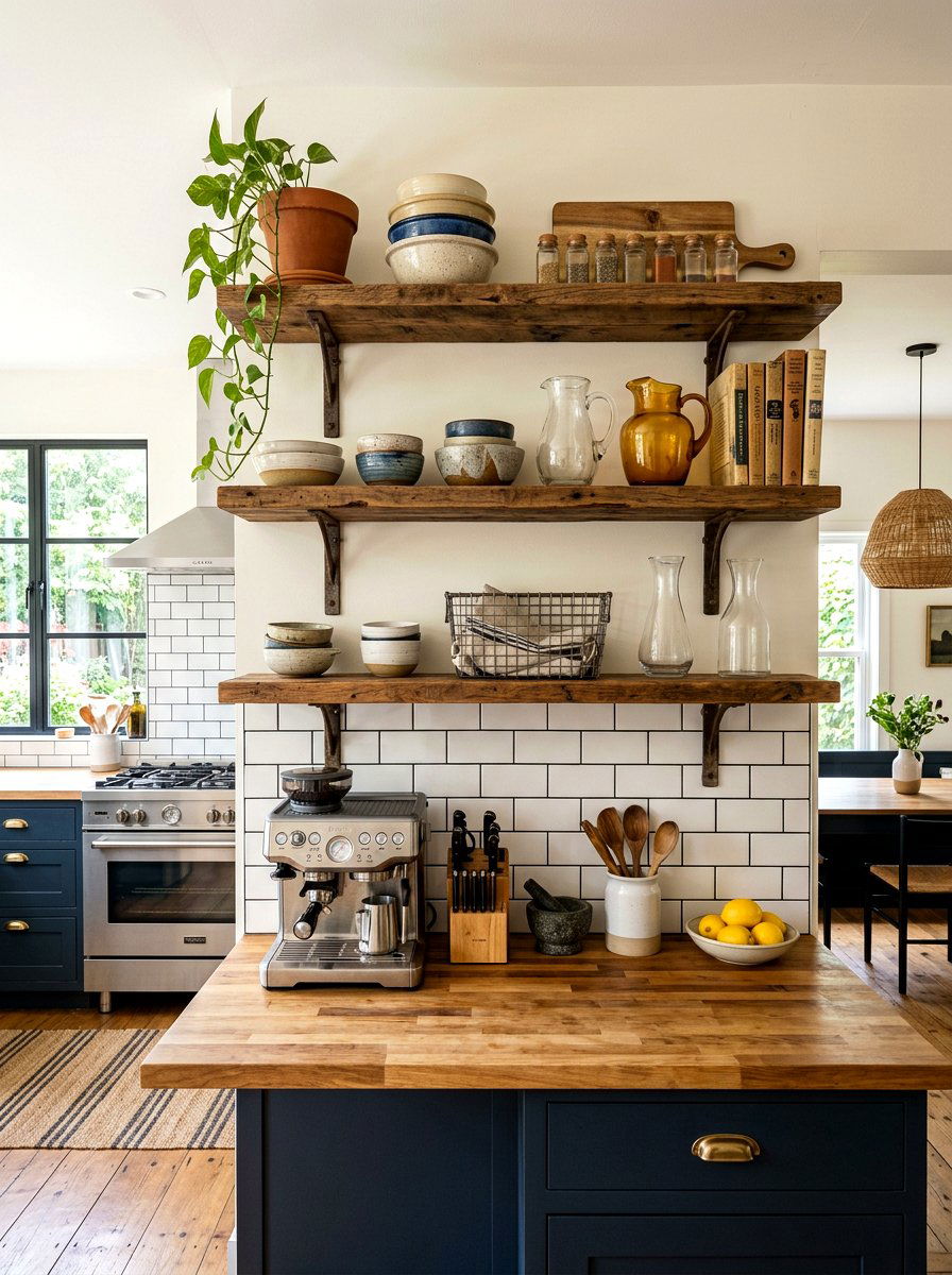 Reclaimed Wood Shelving - 30 heirloom kitchen decor ideas