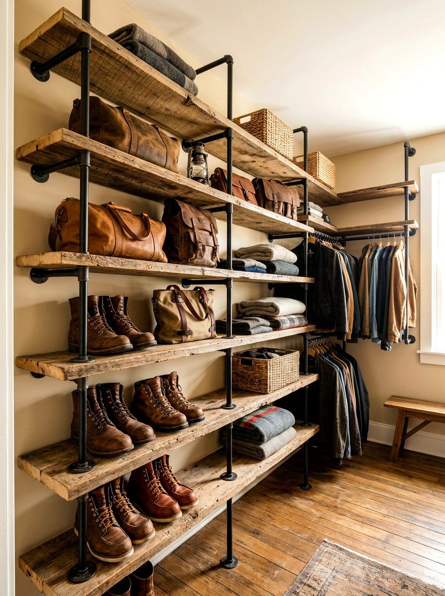 Reclaimed Wood Shelving - 30 boutique closet ideas