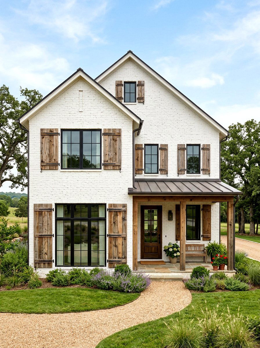 Reclaimed Wood Shutters - 30 modern farmhouse exterior ideas