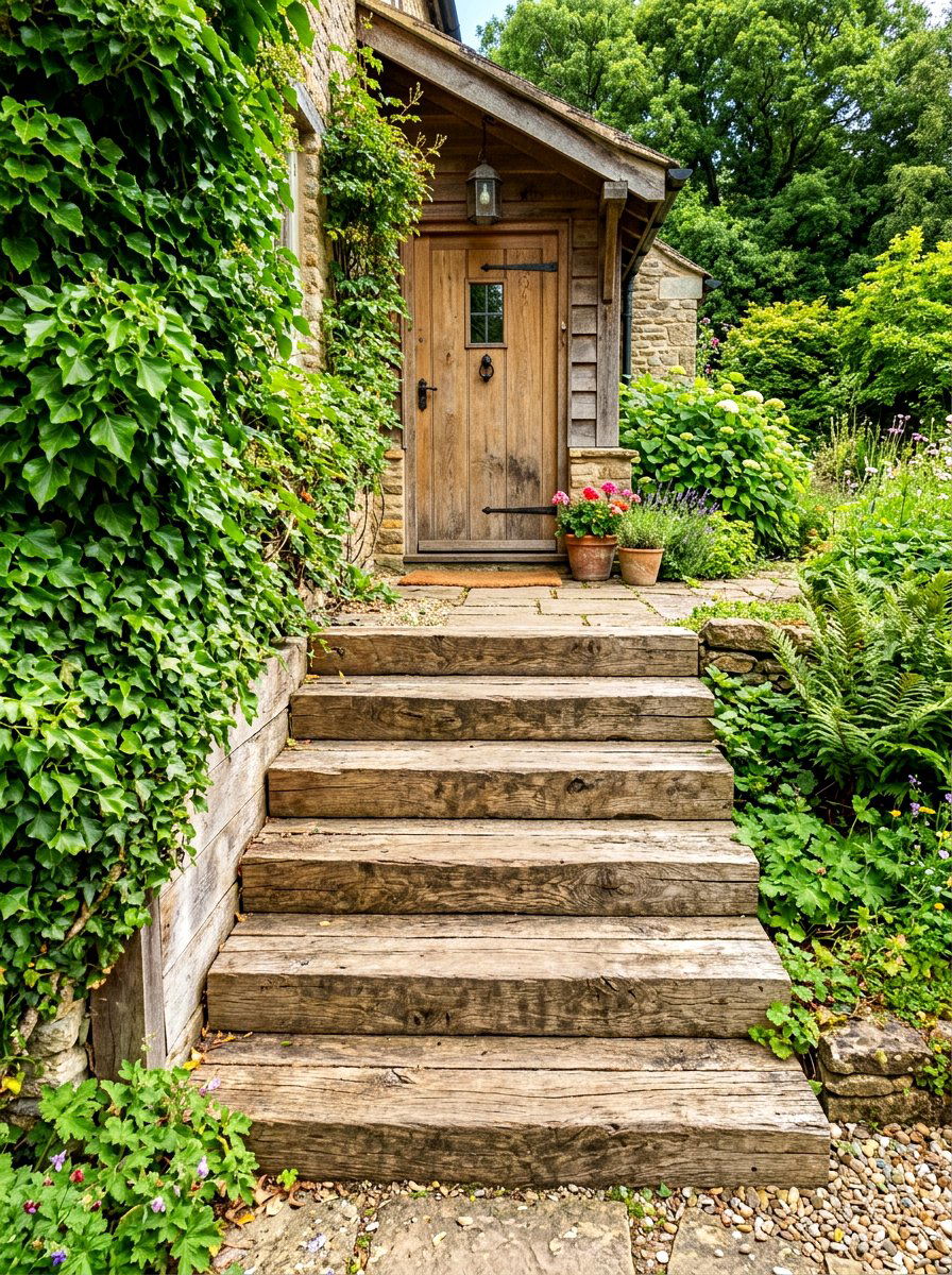 Reclaimed Wood Steps - 30 cottage stoop ideas