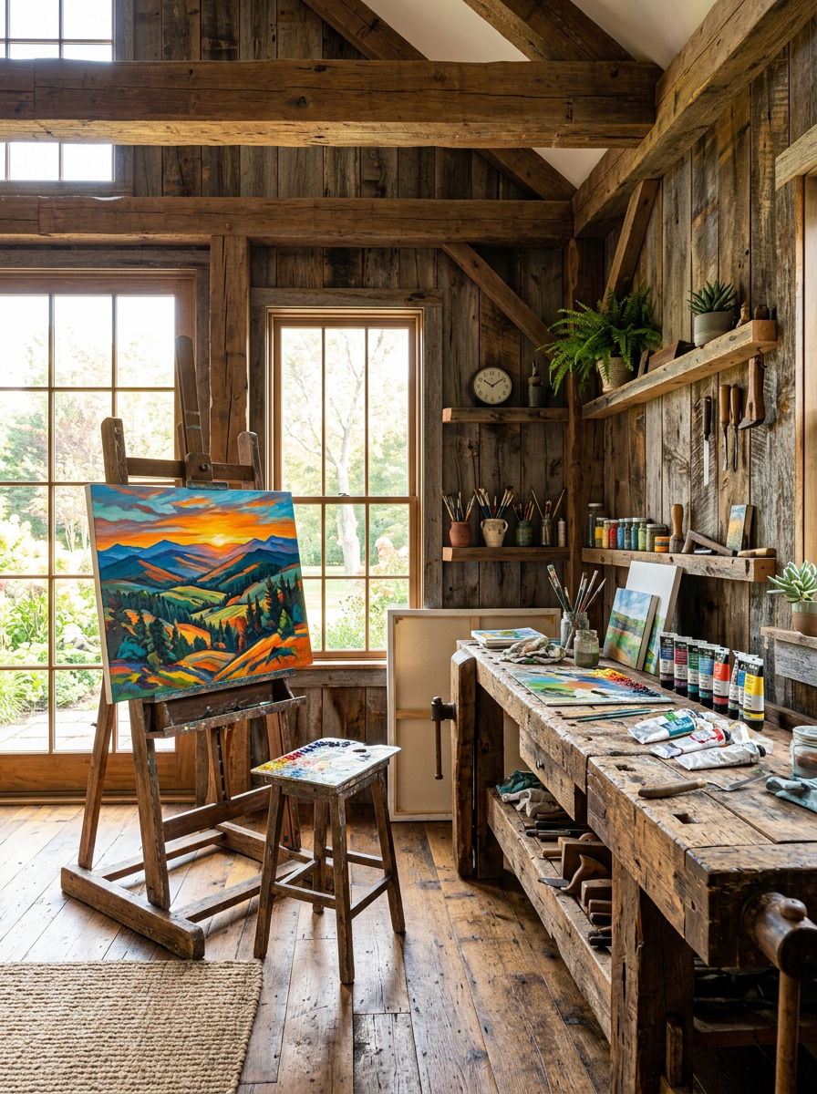 Reclaimed Wood Studio - 30 painting studio ideas
