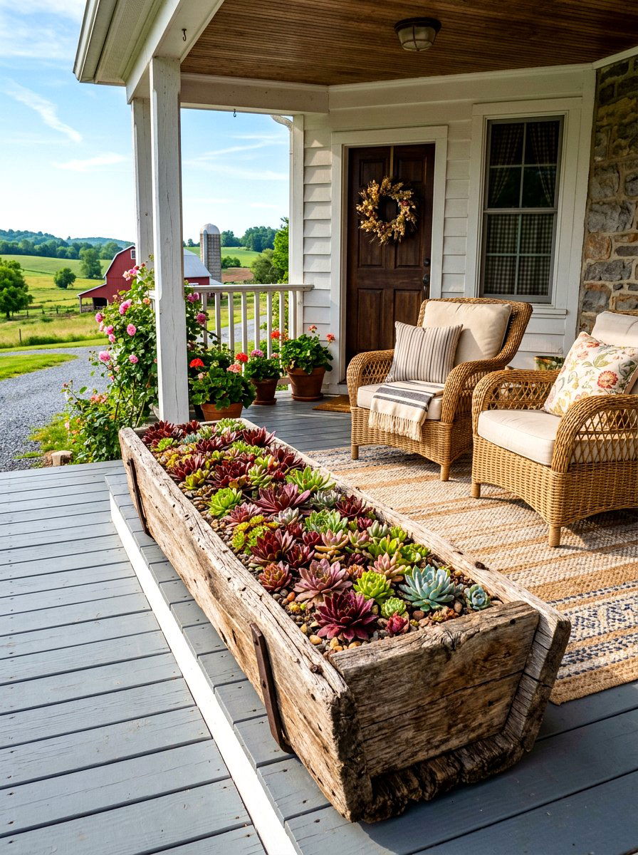 Reclaimed Wood Trough - 30 succulent planter ideas