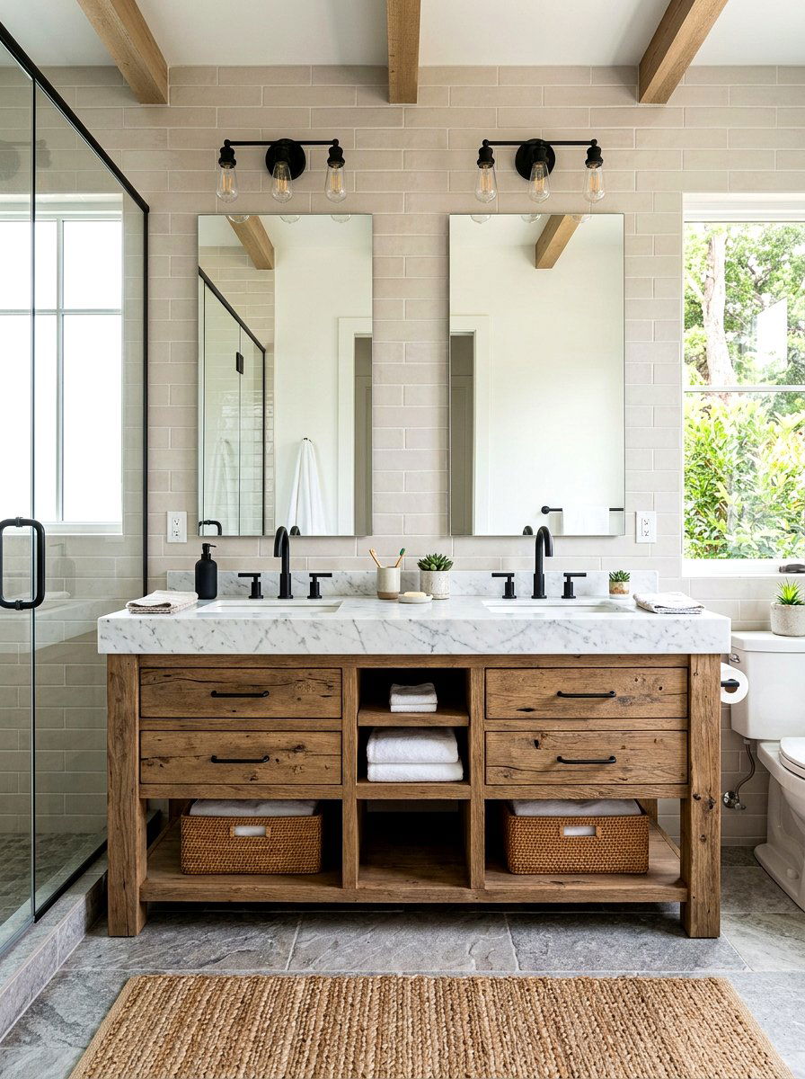 Reclaimed Wood Vanity - 30 rustic luxury bathroom ideas