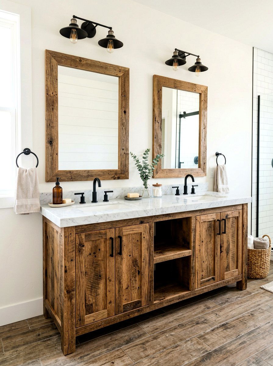 Reclaimed Wood Vanity - 30 cottage farmhouse bathroom ideas