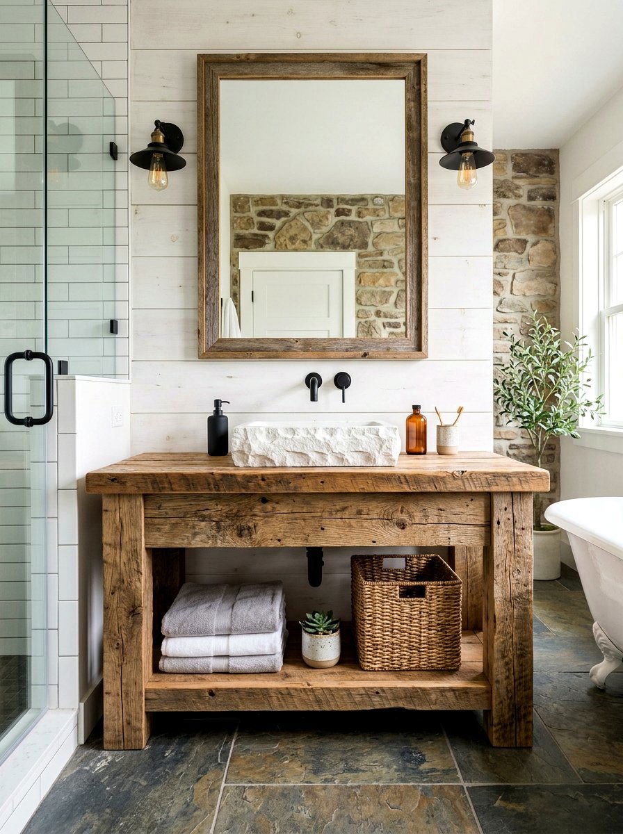 Reclaimed Wood Vanity - 30 rustic spa bathroom ideas