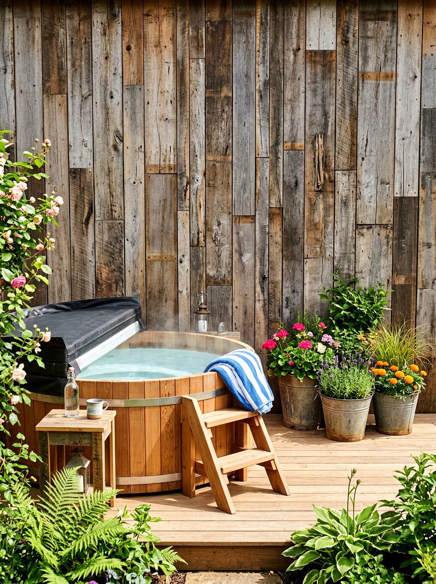 Reclaimed Wood Wall - 30 hot tub privacy ideas
