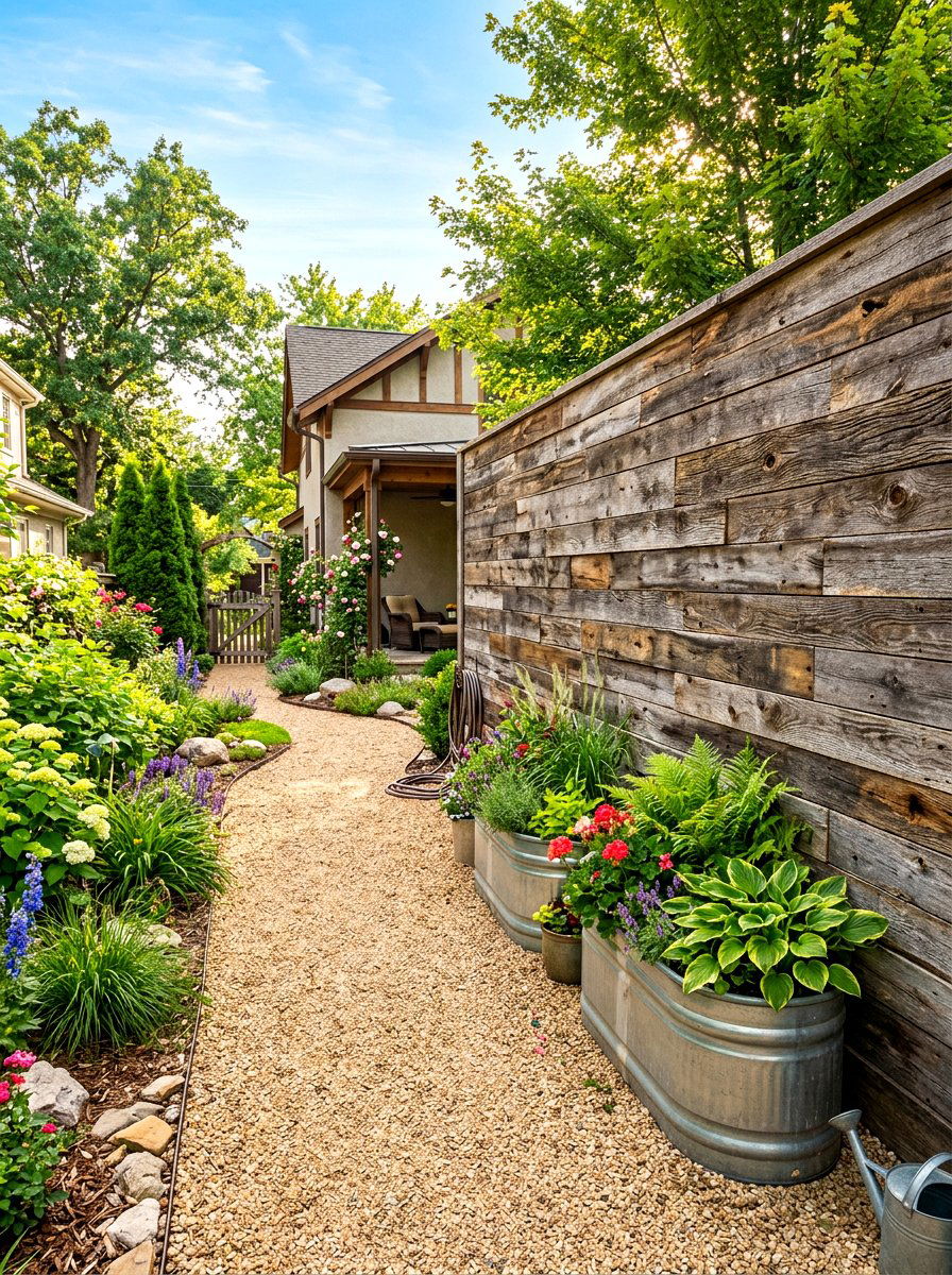 Reclaimed Wood Wall - 30 side yard privacy ideas