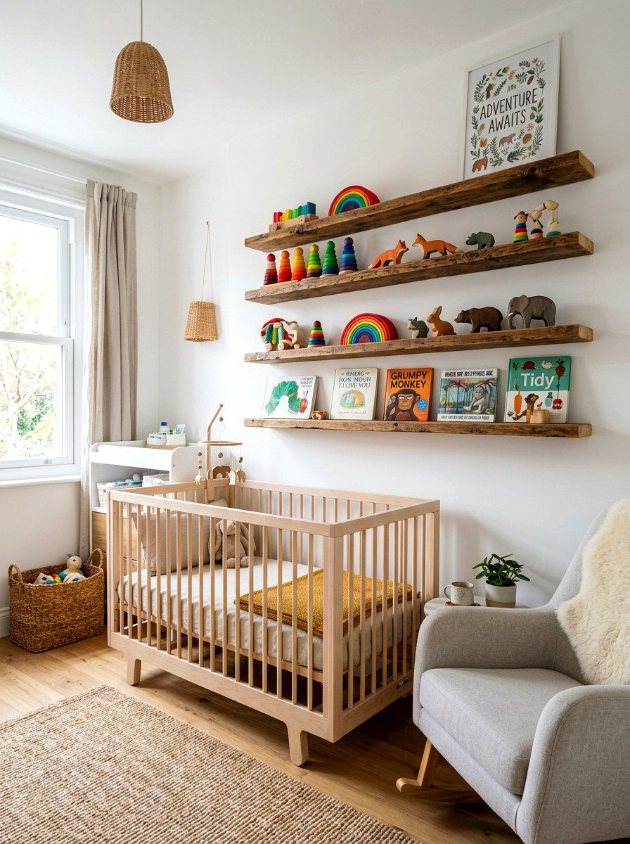 Reclaimed Wood Wall Shelves - 30 sustainable nursery ideas