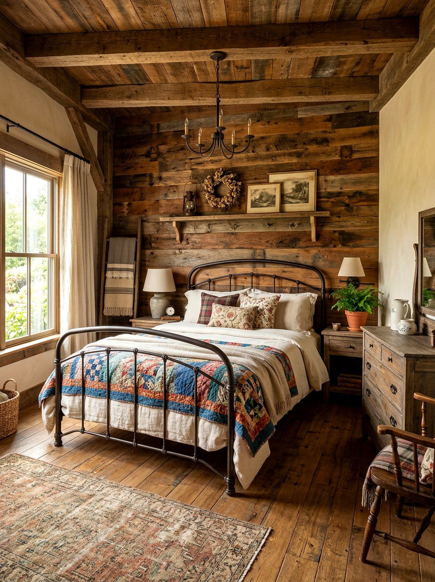 Reclaimed Wood Wall - 30 bedroom accent wall ideas