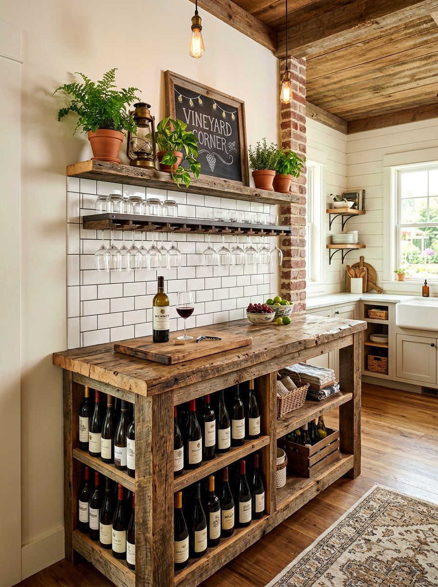 Reclaimed Wood Wine Bar - 30 wine storage kitchen ideas