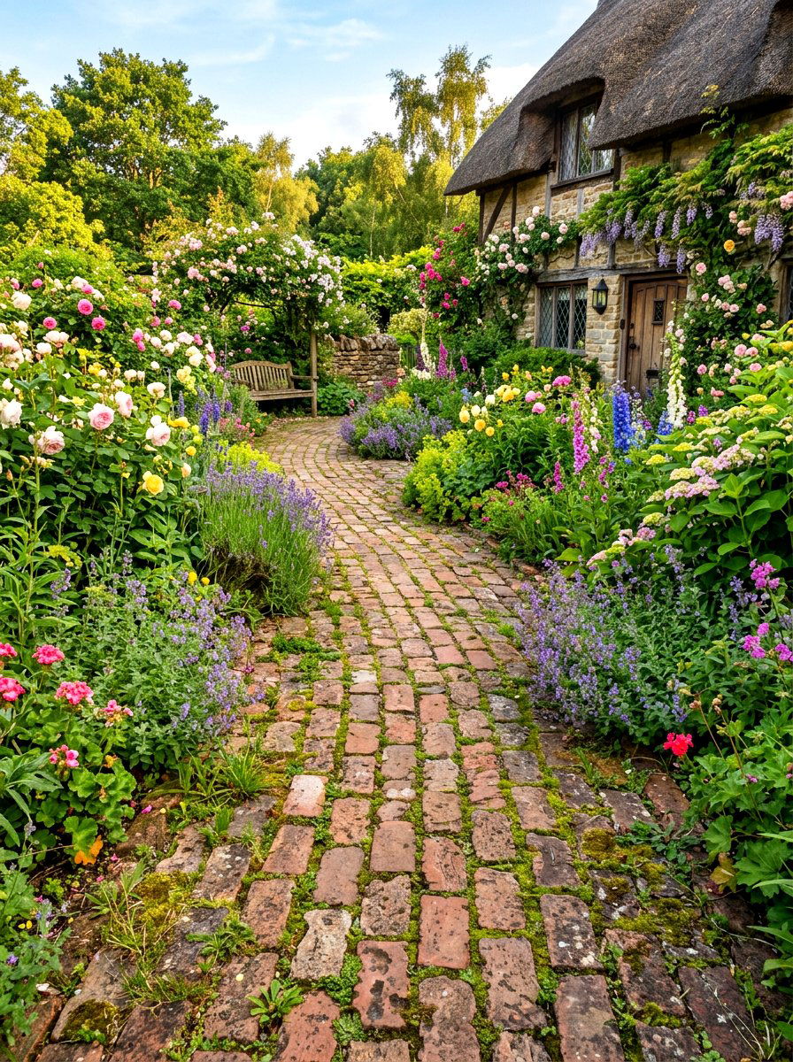 Reclaimed brick pathways - 30 vintage garden decor ideas
