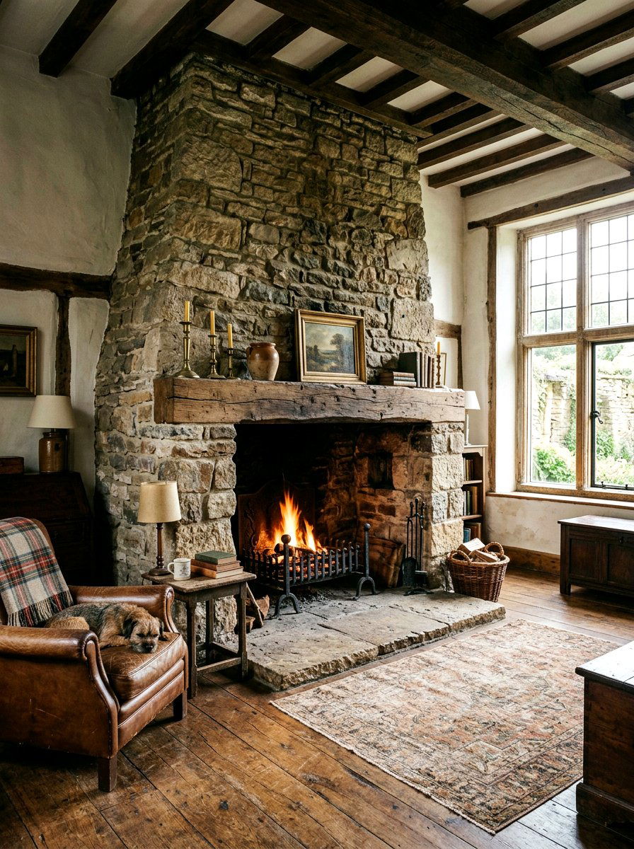 Reclaimed stone fireplace - 30 stone fireplace ideas