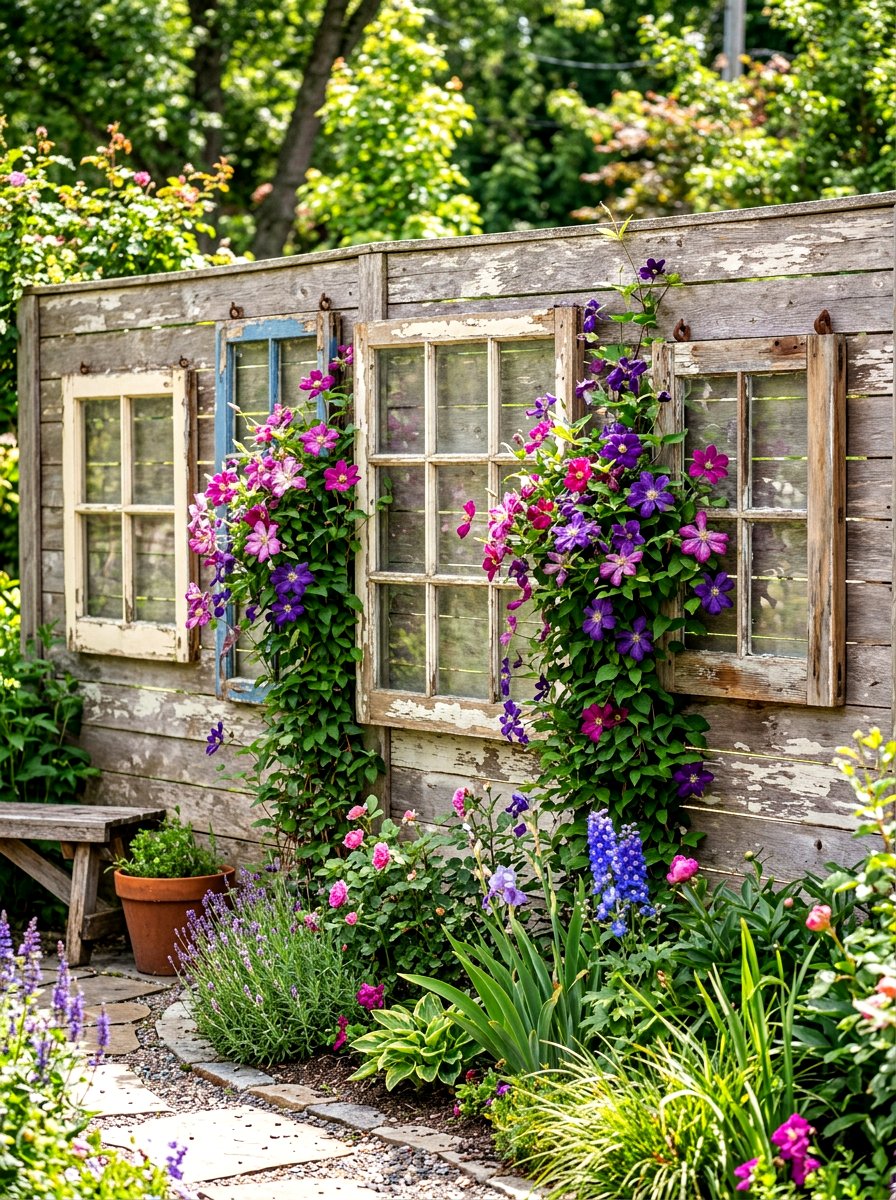 Reclaimed window frames - 30 vintage garden decor ideas