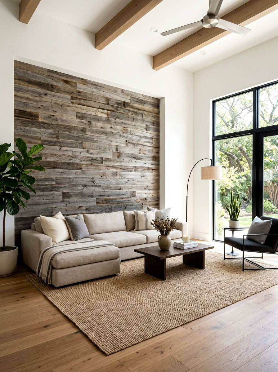Reclaimed wood accent wall - 30 reclaimed wood living room ideas
