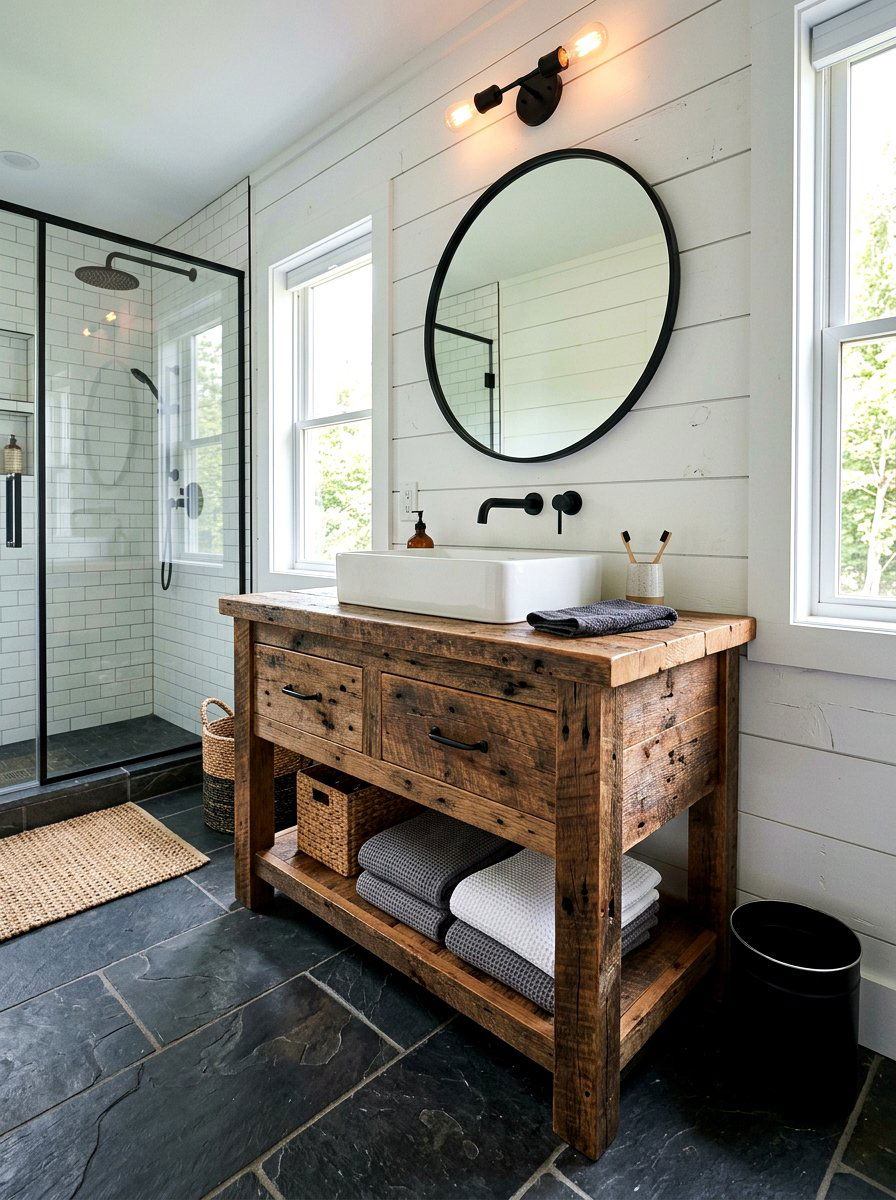 Reclaimed wood bathroom vanity - 30 farmhouse bathroom vanity ideas