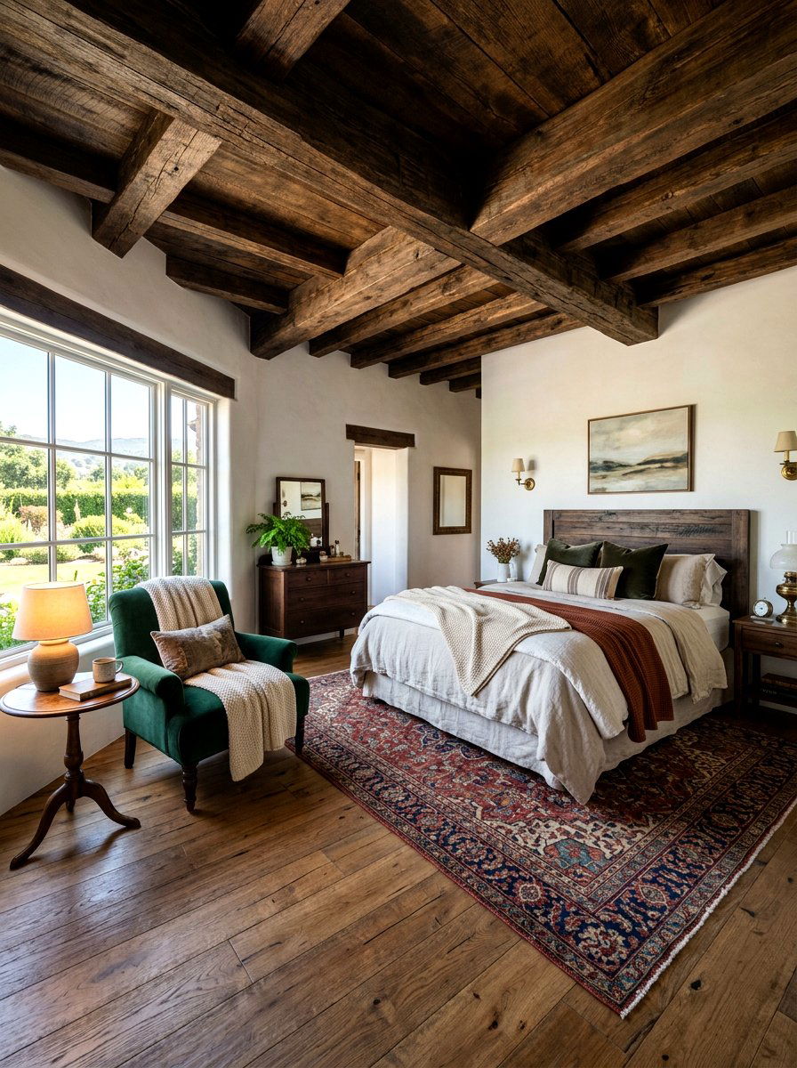 Reclaimed wood beam - 30 English country bedroom ideas