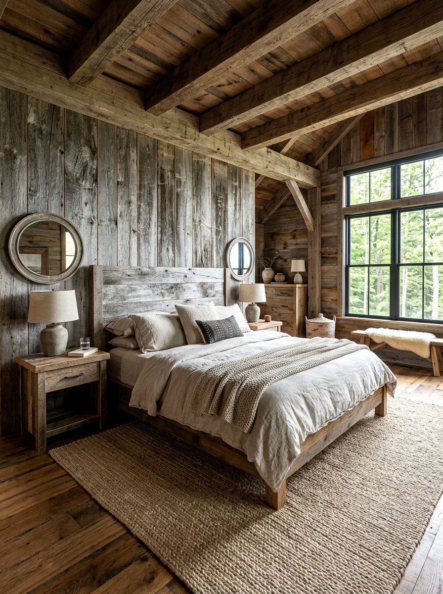 Reclaimed wood cabin bedroom - 30 mountain cabin bedroom ideas