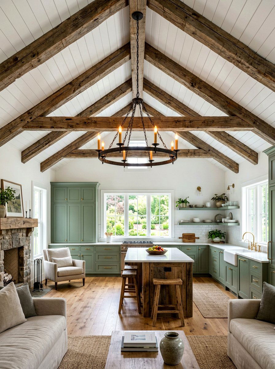 Reclaimed wood ceiling beams - 30 cottagecore kitchen ideas