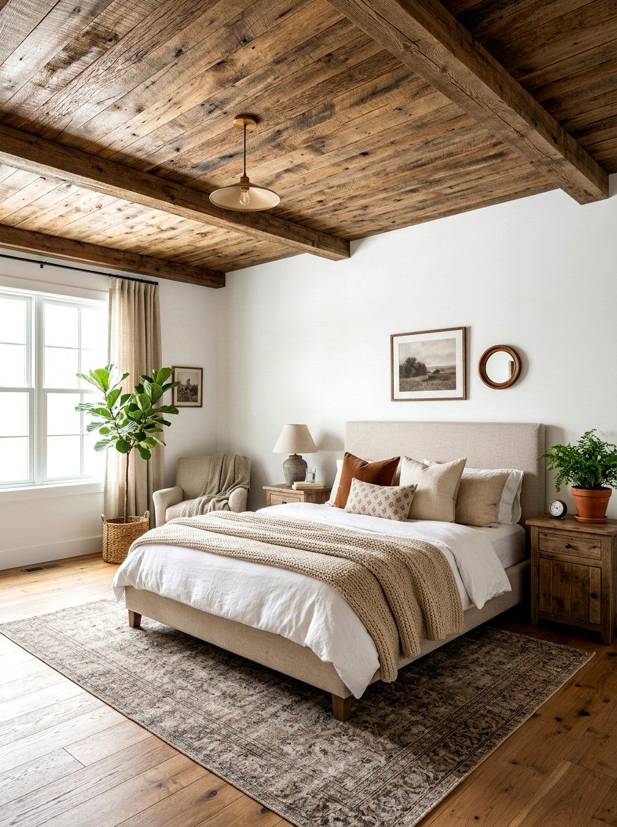 Reclaimed wood ceiling - 30 romantic cottage bedroom ideas