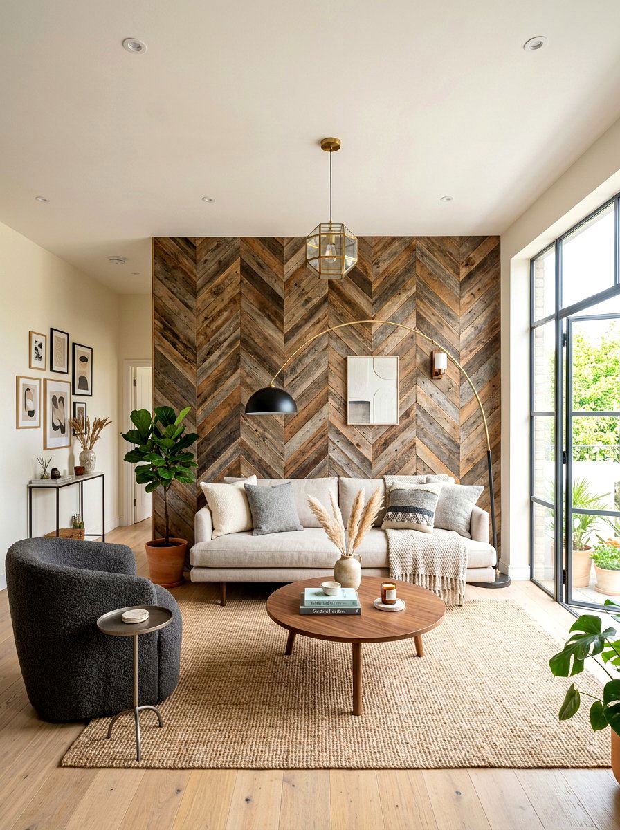 Reclaimed wood chevron wall - 30 reclaimed wood living room ideas