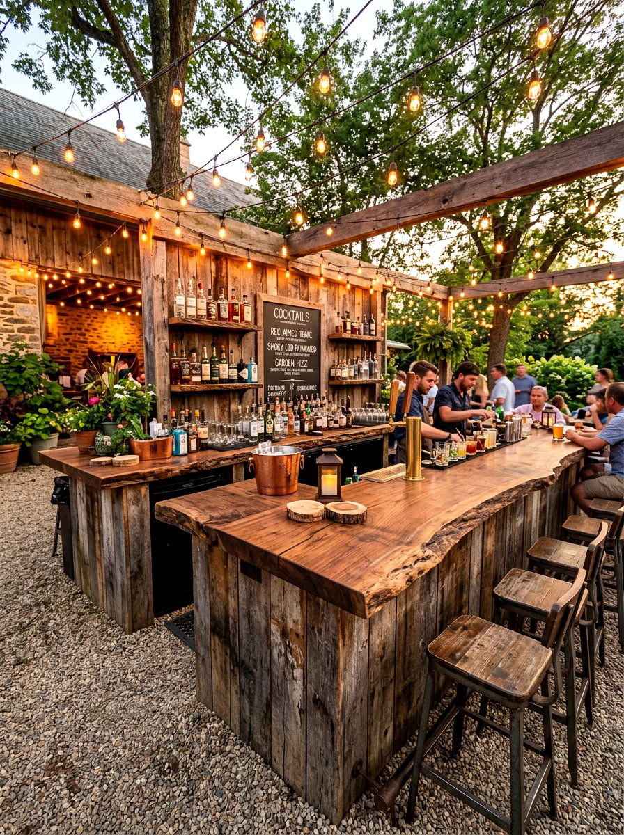 Reclaimed wood cocktail bar - 30 drink station patio ideas