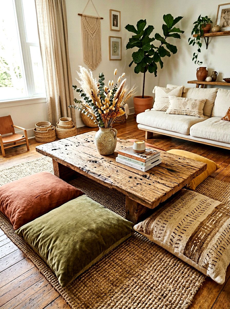 Reclaimed wood coffee table - 30 boho outdoor furniture ideas