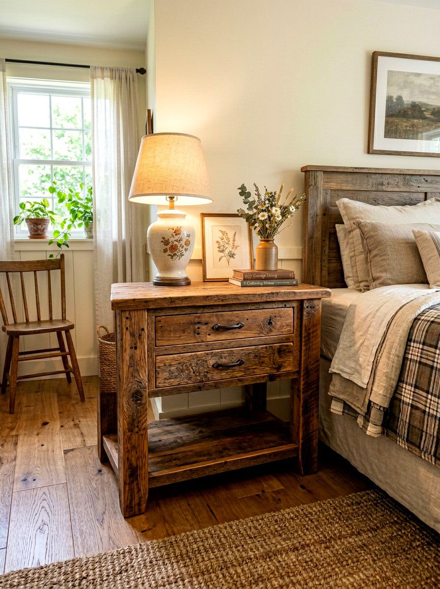 Reclaimed wood farmhouse stand - 30 guest room nightstand ideas