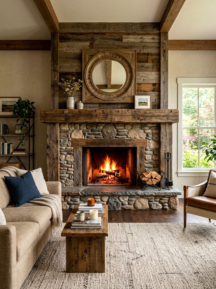 Reclaimed wood fireplace - 30 living room fireplace ideas