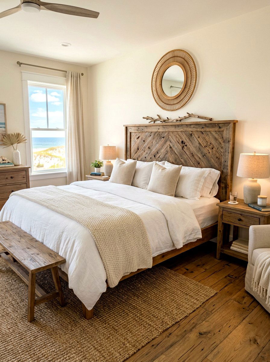 Reclaimed wood headboard - 30 surf shack decor ideas