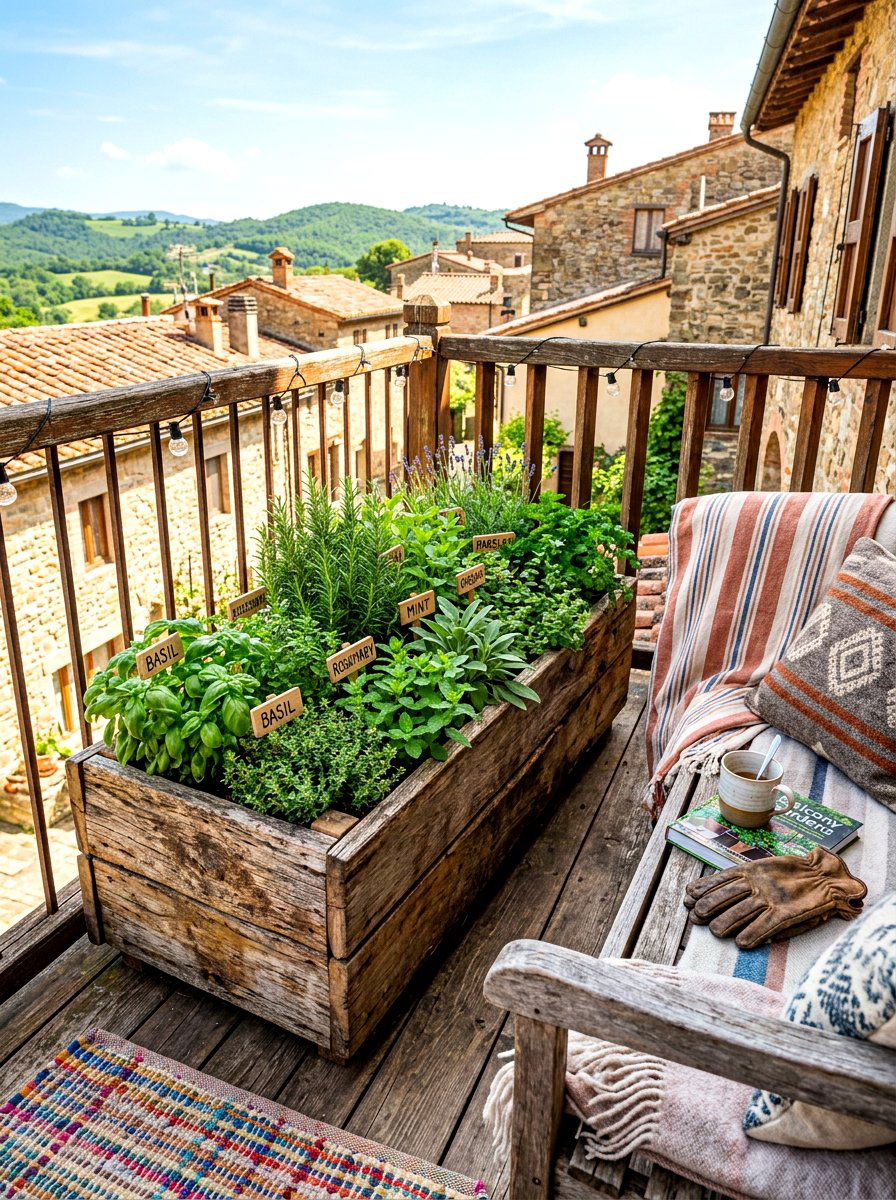 Reclaimed wood herb box - 30 balcony herb box ideas