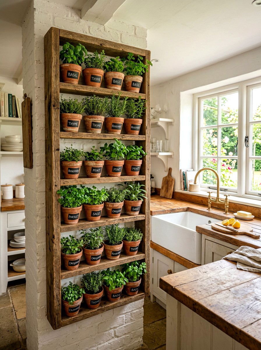 Reclaimed wood herb rack - 30 kitchen herb shelf ideas
